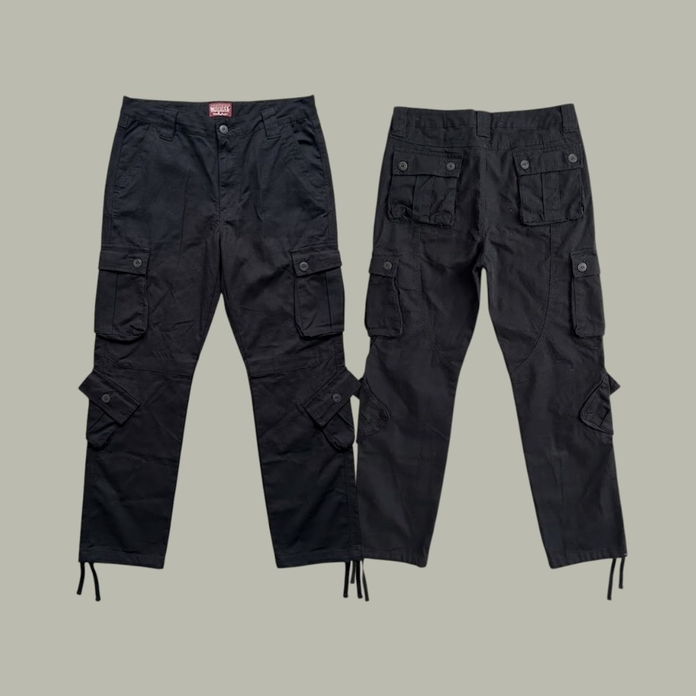 Matchstick Mens Black Heavyweight Cotton Cargo Pants Utility Tactical Size 36x32
